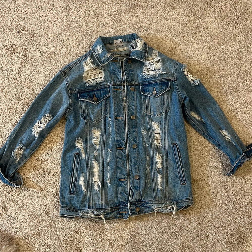 Oversized distressed denim jacket